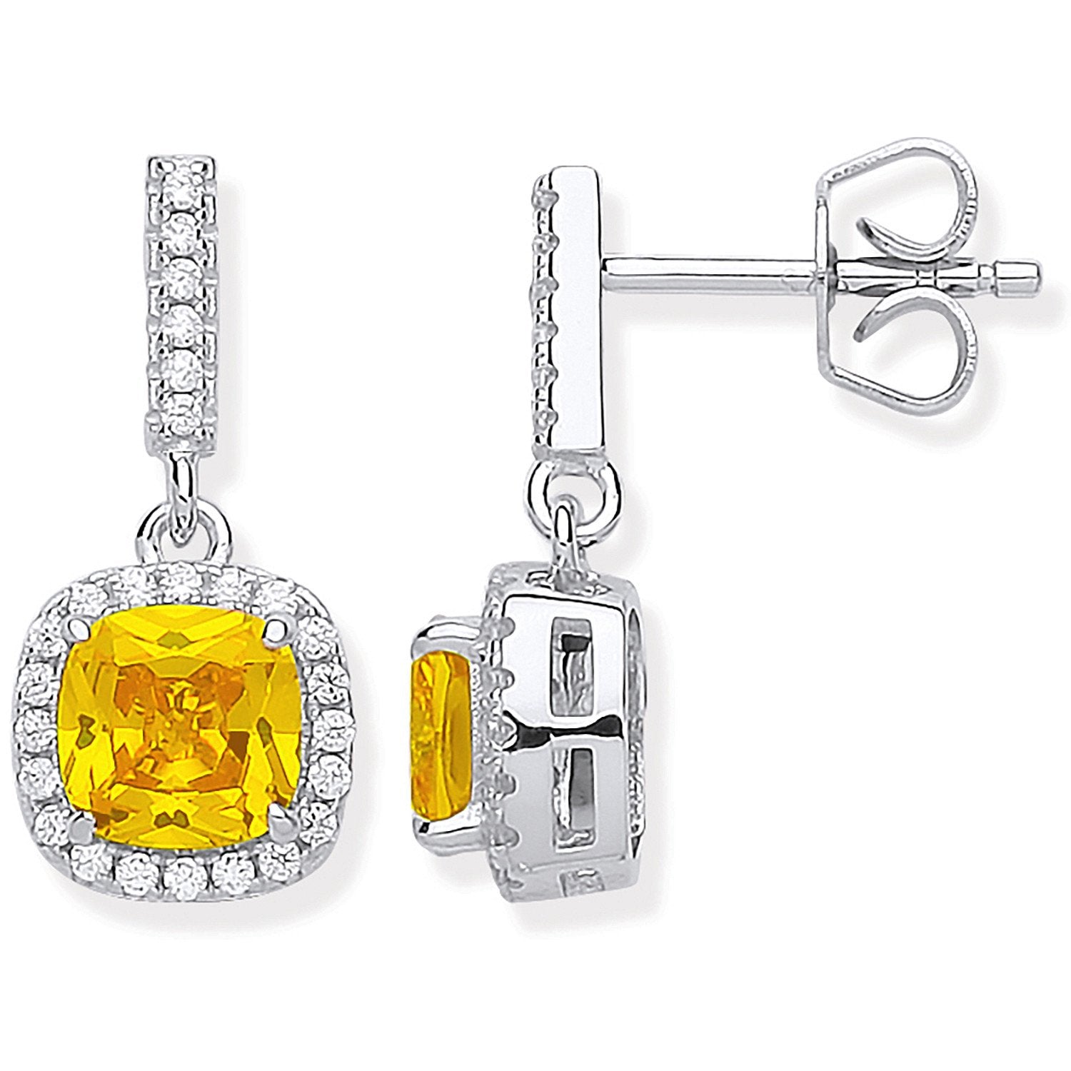 Silver Yellow Cubic Zirconia Drop Earrings - Fine Ring - Certified Authentic - Swiss Made – Luxury Jewellery by Imperi